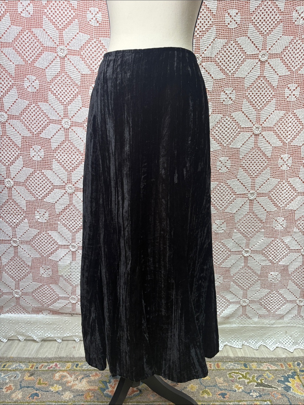 VEX Black Crushed Velvet Maxi Skirt